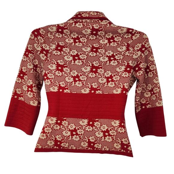 Anthropologie Moth Red Beige Cropped Floral Sweater Cardigan Women's S - Picture 8 of 8